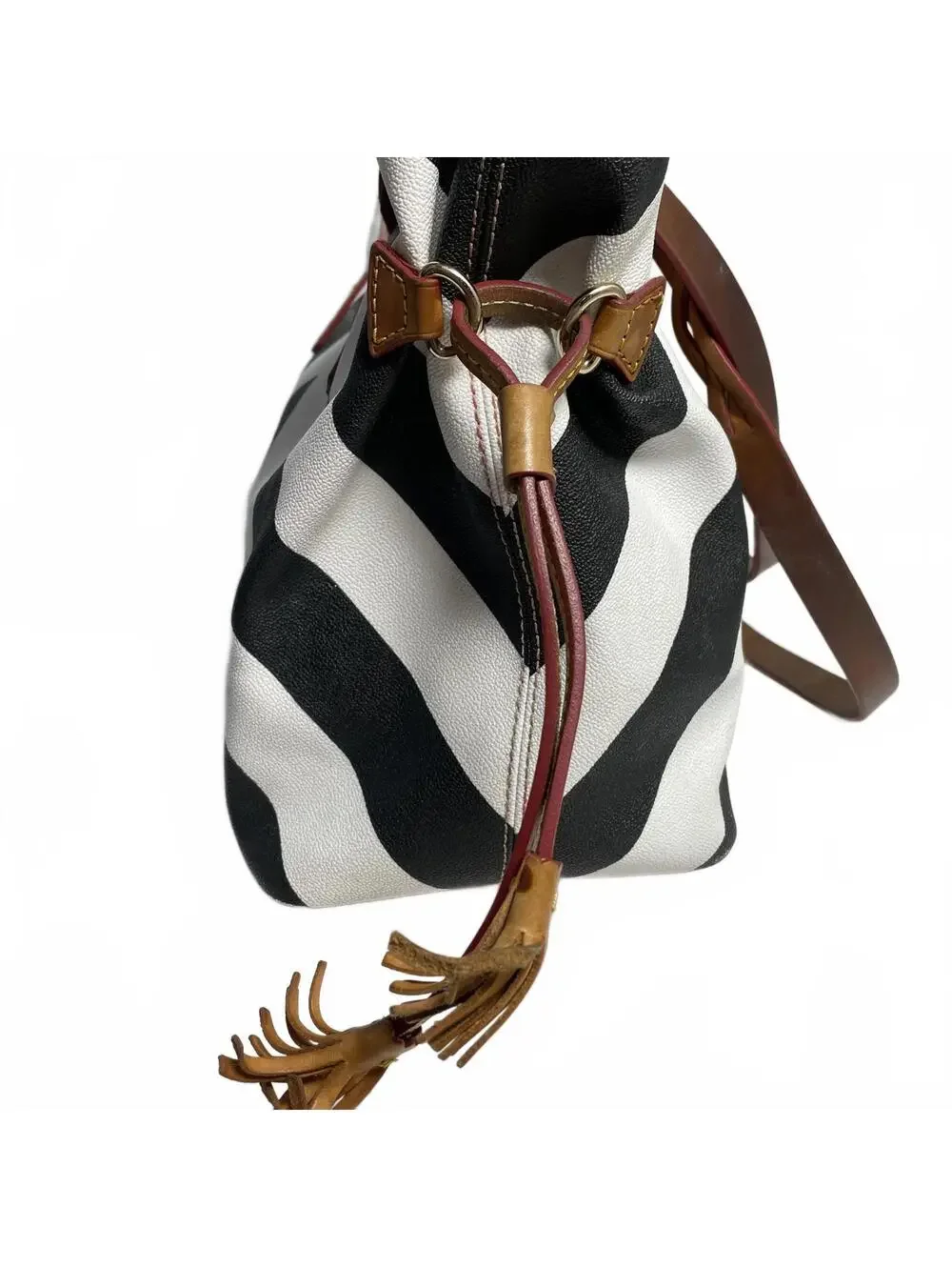 Dooney & Bourke Large Black & White Chevron Braided Handle Tote
